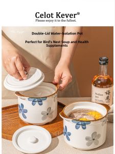 Household Double-lid Ceramic Stew Pot