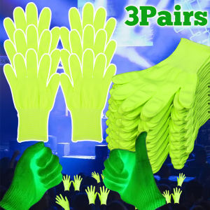 3Pairs Fluorescent Green Gloves Workshop Work Glove Neon Party Glove Glow in the Dark UV Light Theme Birthday Party Costume Decor Accessories