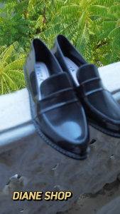 SHUTA Womens Black Shoes Korean Style Fashion Glossy Black Rubber Office Shoes Stylish Slip On Comfortable Fit Durable Construction Versatile 095523