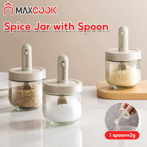 Maxcook Glass Seasoning Bottle Spice Jar with Retractable Spoon Condiments Storage Salt Container Seasoning Box