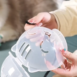 M / L Penutup Kepala Kucing Bahan Plastik Brongsong Penutup Kepala Kucing Warna Transparan Anti Gigit Grooming Mandi