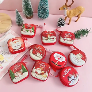 Christmas Coin Wallet Holders with Zipper Storage Square Purse Mini Cute Wallets Xmas Party Gift