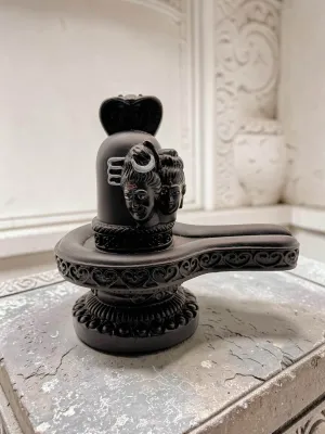 10CM SHIVA LINGAM WITH SHIVAN AND PARVATHI FACE HOME DECORATION