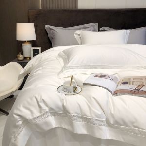 MUMI Double Thread Horse Cotton Luxury Four-Piece White Bedding Set Pure Cotton Sateen Duvet Cover Bedding Accessories