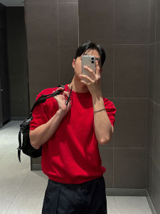 DAVID&ME | Sleek Leisure Red Short Sleeve T-shirt Men Summer Fashion Korean Style