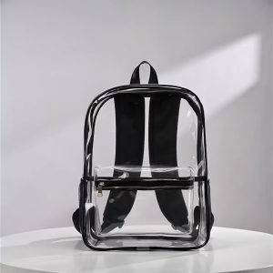 New Style Clear PVC Backpack Transparent See Through School Bag Heavy Duty Plastic Backpack with Front Pocket & Mesh Side Pockets for Stadium Work Travel