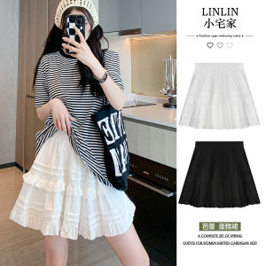 White Ballet Style Mini Skirt Womens Spring Summer Hi-Waist Slimming A-Line Pleat Shorts Frock Design Korean Style Polyester Cake Gown