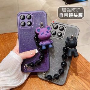 Casing Honor X6C HonorX6C Phone Case New Design Cute Bulldog Bear Doll Bracelet Pendant Shiny Cardstock Lens Protection Soft Cover 2025