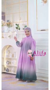 Setelan Gamis Alifa Davina Kids Motif Pelangi Lengan Panjang untuk Remaja