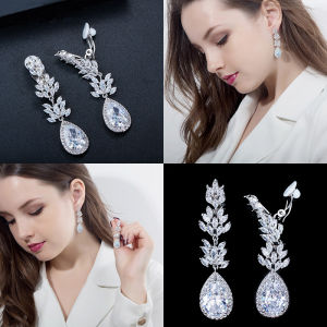 SEQUITO No Hole Pierced Design Aristocratic Women Luxury Party Clip Ear Jewelry AAA Cubic Zirconia Crystal Long Water Drop Earrings without Piercing SE742