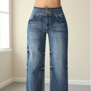 Women Jeans Stretchy High Waist Wide Leg Denim Pants Flared Trousers Loose Straight Fit Fashion Comfortable Casual Wear