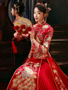 New 2025 Show He Wedding Dress Traditional Chinese Style Long Qipao for Short Women plus Size Bridal Gown Wedding Ceremony