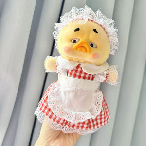 [Baby clothes only] Annoying duck plush series baby clothes small yellow duck doll clothes red grid maid skirt set is cute.