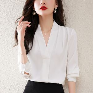 White V-Neck Long Sleeve Chiffon Shirt: A Niche Women's Fashion Must-Have
