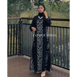 BAJU TENUN COUPLE DRESS SESHA HITAM - BAJU COUPLE LEBARAN - BAJU KONDANGAN - GAMIS JUMBO