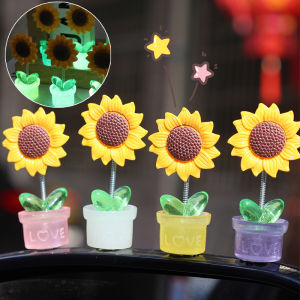 3ชิ้นเครื่องประดับรถยนต์ดอกทานตะวันที่พลิ้วไหวส่องแสงหม้อจำลองพืชเขย่าหัวรถคอนโซลกลางของตกแต่งกระถามต้นไม้ขนาดเล็กสด
