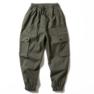 Mens Fleece Lined Thickened Cargo Pants Loose Fit Winter Long Trousers Retro Trendy Brand Casual Loose Cuffed Trousers