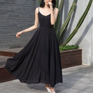 Red Summer Womens Dress Bohemian Style Maxi Skirt Backless High Waist A-Line Gown for Holiday Beachwear Sweet Style V-Neck