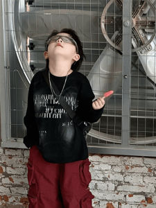 Trendy American Letter Long Sleeve T-Shirt for Kids Autumn New Style Cotton Base Shirt Boys And Girls Fashionable Bottom Shirt