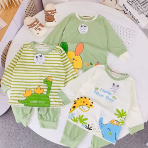 [M2] Bộ Dài Tay Bé Trai Thun Tăm Mẫu Hello Xanh Bộ Thu Đông Vải Mềm Giữ Ấm Vừa Đủ Cho Bé 6-16kg Đồ Bộ Mặc Nhà/Đi Chơi