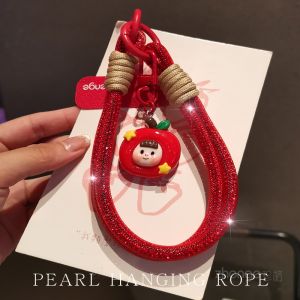 Elegant Short Phone Strap Womens Style Outdoor New Year Red Diamond Encrusted Wristband Luxury Sensation Mobile Phone Case Holder