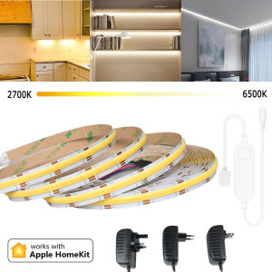 Homekit WiFi COB CCT LED Strip 12V 2m 3m 5m 10m Dimmable Room Showcase Kitchen Cabinet Wardrobe Light Decor 2700K-6500K Siri