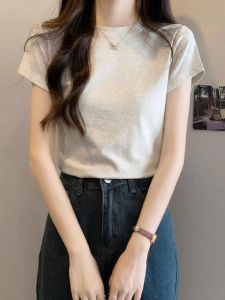 Áo Thun Nữ Tay Ngắn Cổ Tròn Màu Trơn Ôm Vừa Vặn Mùa Hè 2025 Phong Cách Hàn Quốc Thường Ngày Chất Liệu Khác Áo Thun