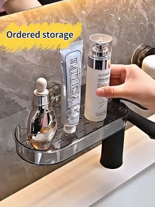 Bathroom Shelf Suction Cup Wall Mounted Sink Organizer No Drill Faucet Rack Washbasin Storage for Small Bathroom