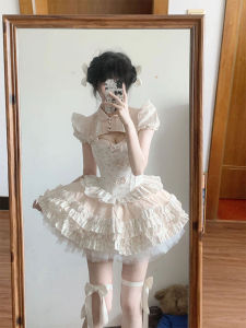 ชุดเจ้าหญิงสไตล์ฝรั่งเศส Lolita ชุดนางฟ้าทรงพองสำหรับผู้หญิง ชุดเดรสยาวทรงเอ ชุดเดรสแฟชั่นฤดูร้อน ชุดเดรสยาวปานกลาง