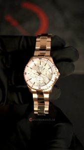 Jam Tangan Wanita Alexandre Christie Multifunction AC 2A54 BFBRGSLPN Pink Dial Ceramic Bezel Rosegold Butterfly Buckle Strap