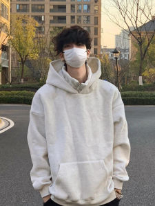 เสื้อสเวตเตอร์ฮู้ดผ้ากำมะหยี่ชายสไตล์อเมริกัน ทรงหลวม ปกโปโล แขนยาว ฤดูใบไม้ร่วง/ฤดูหนาว ขนแกะหนา เสื้อคลุมกันหนาว