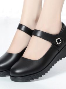 Comfortable round Toe Real Leather Slippers for Mom Anti-Slip Soft Bottom Casual Shoes Suitable for Middle-Aged And Elderly Women