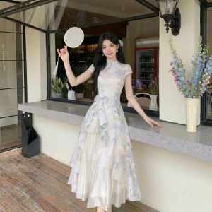 CHOUXIE | Elegant Aesthetic Irregular Patchwork Flared Cheongsam Dress