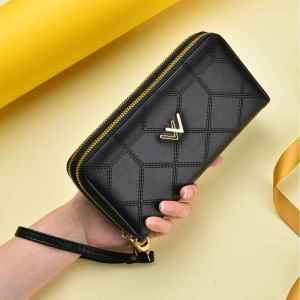 New Ladies Double Layer Zipper Wallet Long Handheld Bag Multi-Card Slot Multifunctional Wrist Strap Money Clip Fashion Element