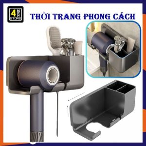 Giá Treo Máy Sấy Tóc Dán Tường Nhà Tắm Có Khe Gài Dây Điện Và Ngăn Để Đồ Dùng Kệ Đỡ Máy Sấy Tóc Đa Năng Tiện Lợi - Kệ Nhựa Dán Tường Để Máy Sấy Tóc Cầm Tay