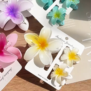 Jepitan Rambut 3in1 Cantik Model Bunga Kamboja Hair Clip Bunga Bali Aksesori Rambut Wanita Jepit Rambut Plumeria Bunga Kamboja Warna Soft