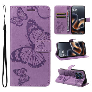 Leather Wallet Flip Case for Motorola Moto Edge 60 70 X70 Air G86 G56 G06 G67 Pro Fusion Power | Butterfly Embossed Design