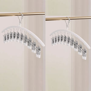 1/2/3pcs Clothes Hanger with 10 Clips Laundry Drying Rack Clothes Drying Rack Stainless Steel Sock Hangers Windproof Clip