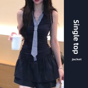 YUEZHONGWEI | French College Style Plaid Tie Strap Vest Women Summer Outdoor Design Slim Fit Sleeveless Top Fashionable Casual Workwear