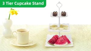 Coitak 3 Tier Cupcake Stand Plastic Tiered Serving Stand Square Dessert Tray for Tea Party Baby Shower and Wedding (Pure White)