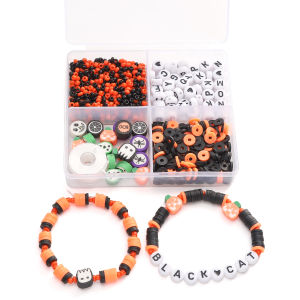 915Pcs/Box Halloween Beads Kit Soft Clay Beads Letter Beads Czech Glass Beads Set For Jewelry Making DIY Charm Bracelet Necklace Craft Accessories
