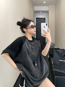 Washed Vintage Color Block Cotton T-Shirt Loose Fit Comfortable Short Sleeve Womens Summer Casual Style Cleanfit Print Tee