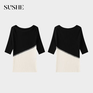 SUSHE | Elegant Commuter Design Color Block Ribbed Knitwear