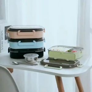 1500ml Stainless Steel 304 Lunch Box With Soup Bowl Leak-Proof Bento Box Dinnerware Set Microwave Adult Student Food Containe Comes with tableware