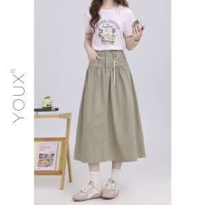 YOUXIANG | Chân Váy A-Line Phong Cách Retro Dây Nơ eo Thiết Kế Cắt