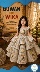 Buwan ng Wika Modern Embroidered Flower Design Banig Inner Filipiniana Ball Gown for Kids Cultural Events Philippines