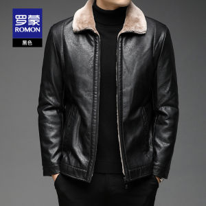 Lorom Mens Business Casual Thickened Fleece Lined PU Leather Jacket Winter New Style Warm Fur Collar Coat Youth Fashion City
