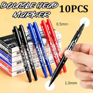 10PCS/Set Double-Headed Marker Pen 0.5/1.0mm Waterproof Black Blue Red Oily Permanent Marker Pen Student Painting School Supplies