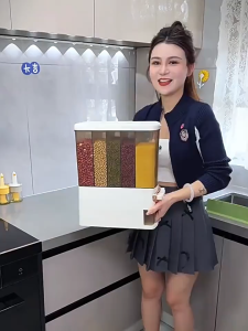 Compartment Grain Dispenser Press-Type Sealed Rice Storage Container Insect Proof Sealed Rice Dispenser