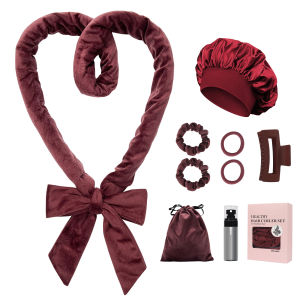 ชุดม้วนผมแบบไม่ใช้ความร้อน 9 ชิ้น สีน้ำตาลแดงอ่อน ไม่ต้องใช้ความร้อน ขนาด 70 นิ้ว สำหรับผู้หญิง ผมยาว ลอนคลาย ใช้สำหรับม้วนผมตอนกลางคืน